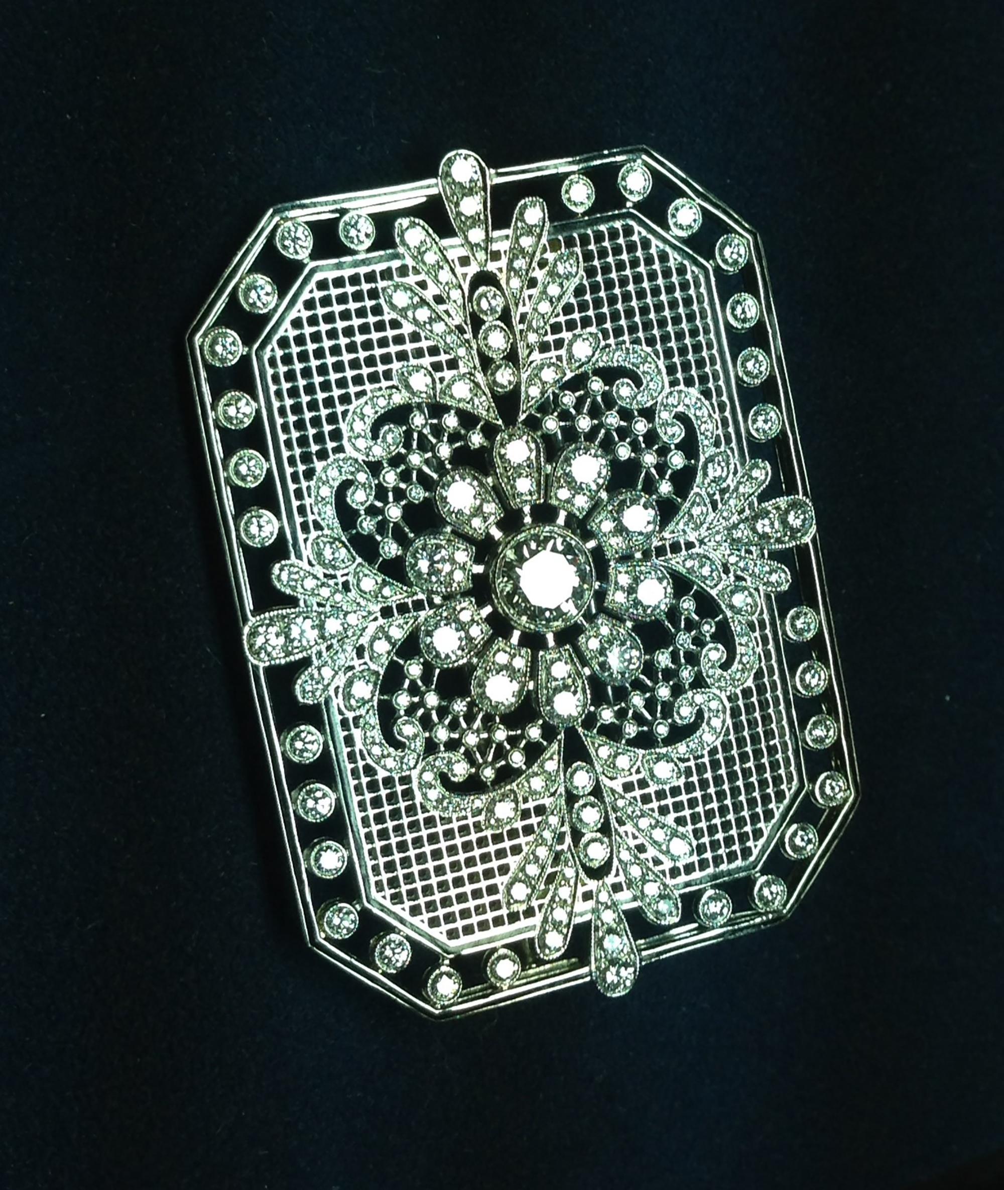 Round Cut Tiffany & Co. Diamond Platinum Brooch
