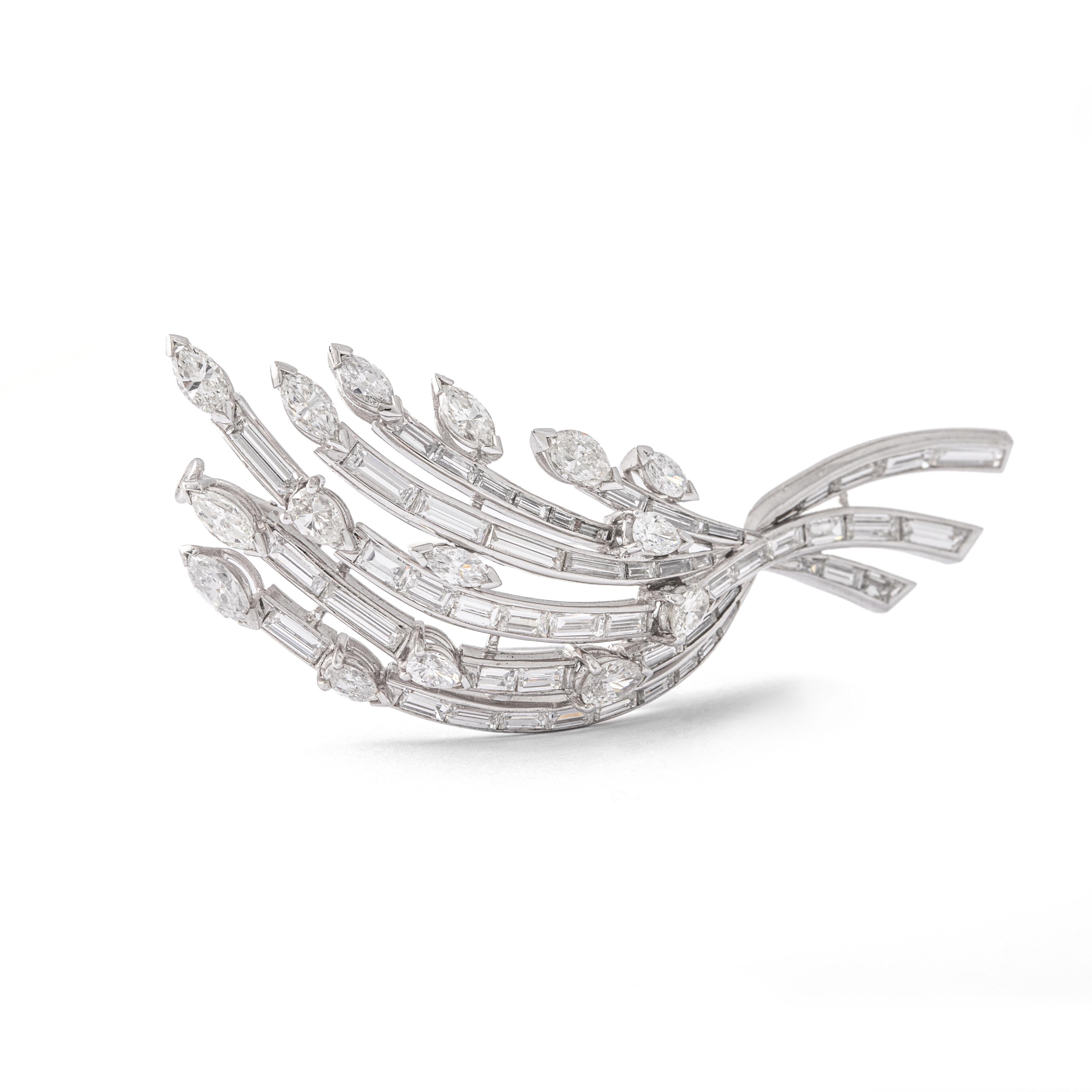 Retro Diamond Platinum Brooch For Sale