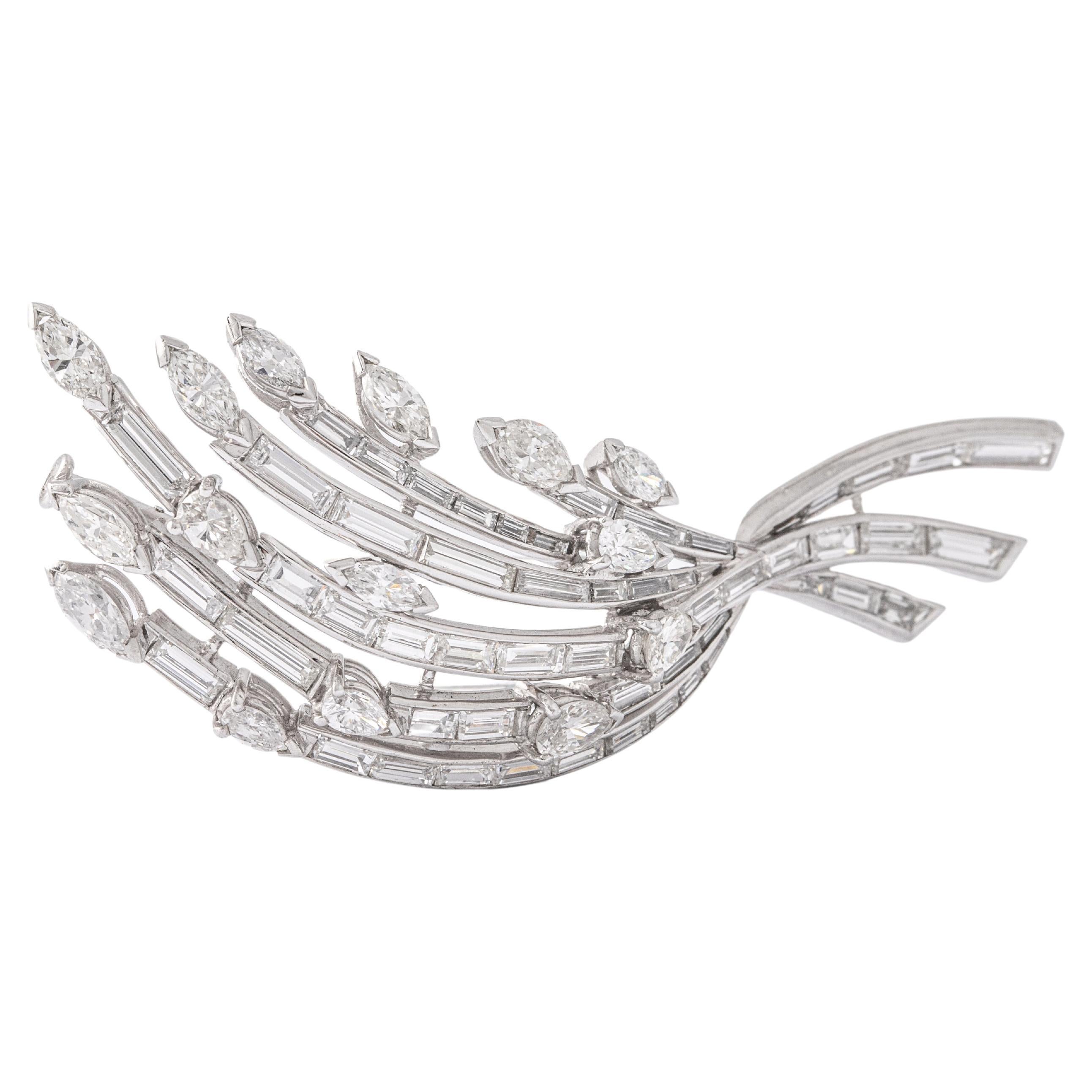 Diamond Platinum Brooch For Sale