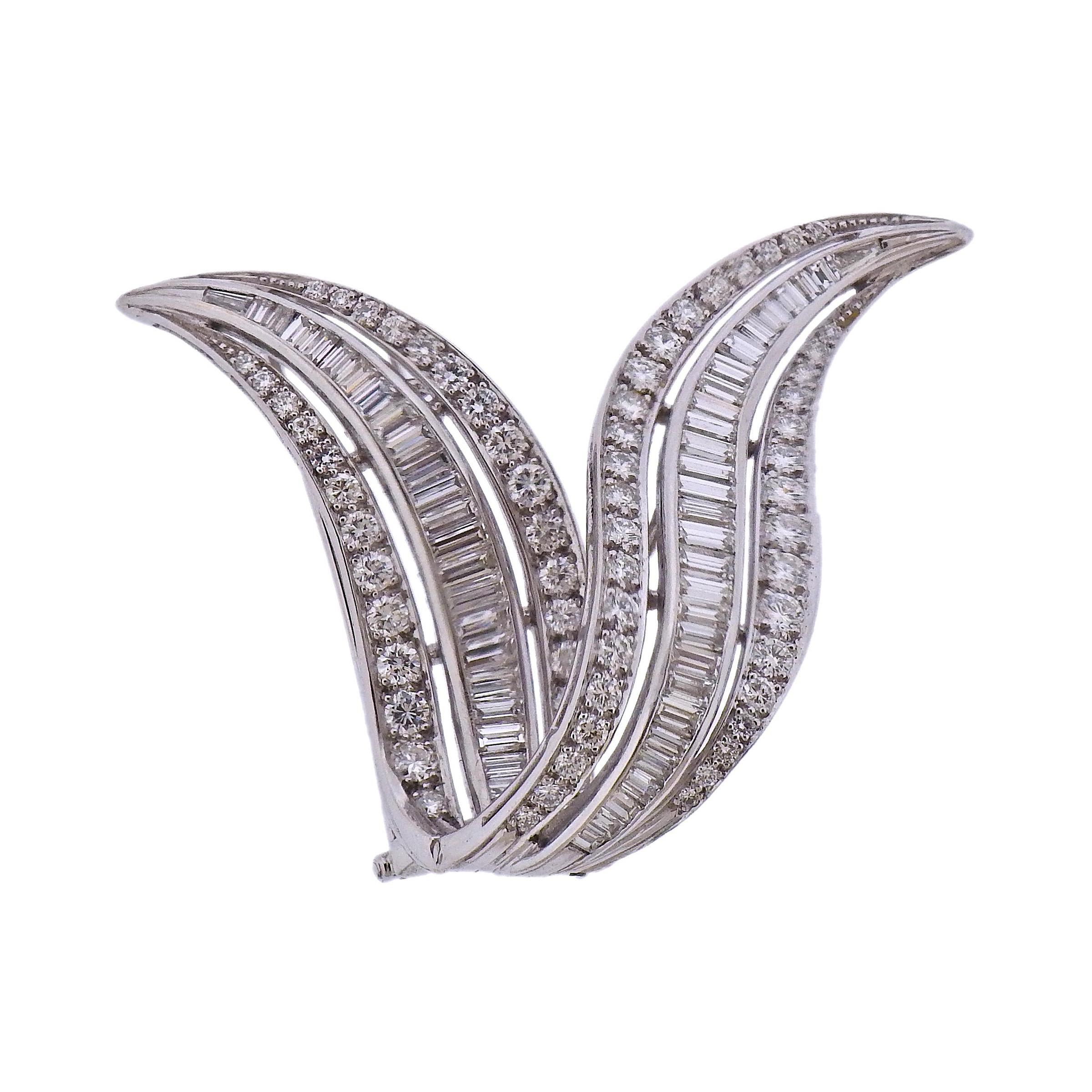 Diamond Platinum Brooch Pin For Sale