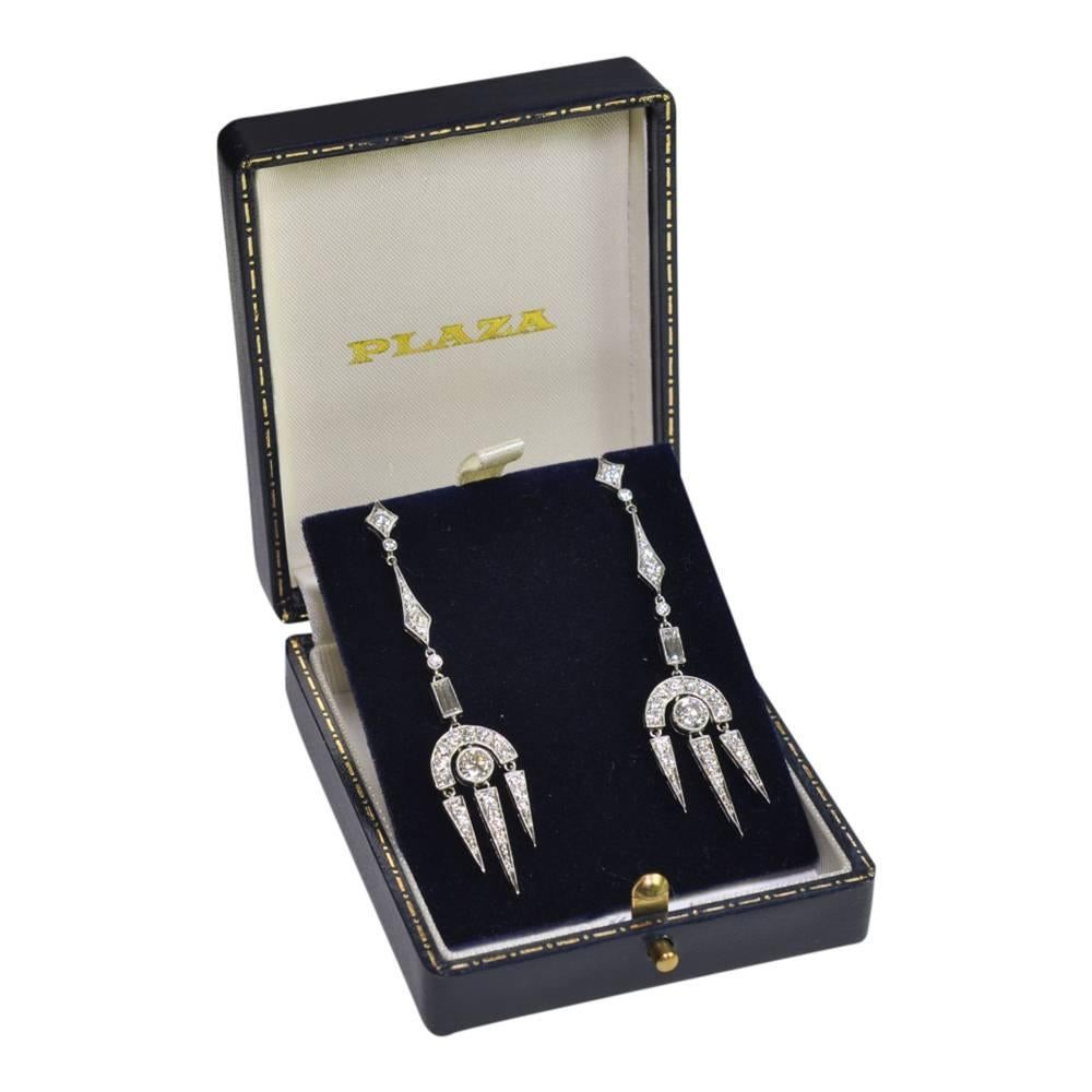 Diamond Platinum Chandelier Earrings For Sale 1