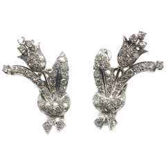 Diamond Platinum Clip-On Flower Earrings, circa 1940