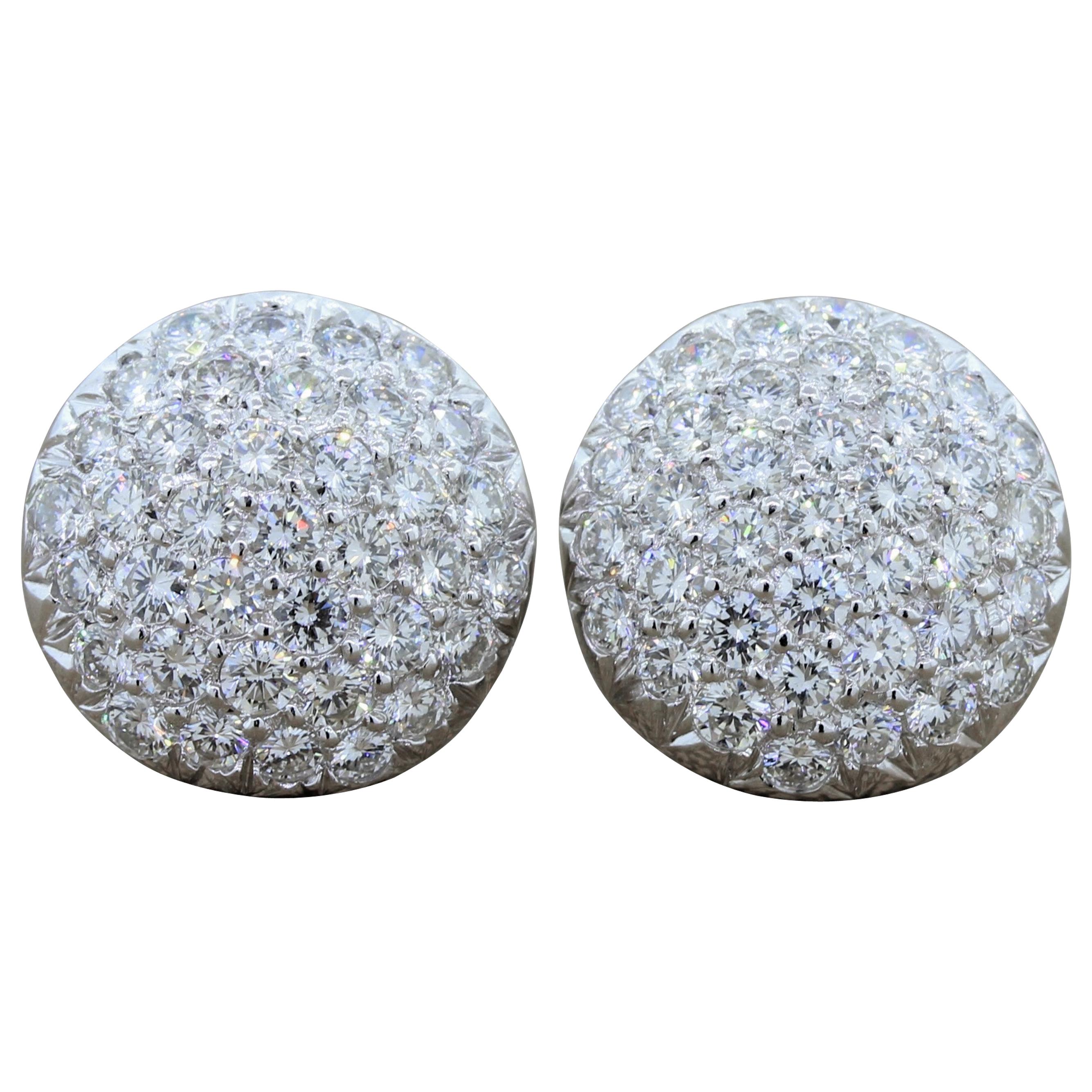 Diamond Platinum Cluster Button Earrings For Sale