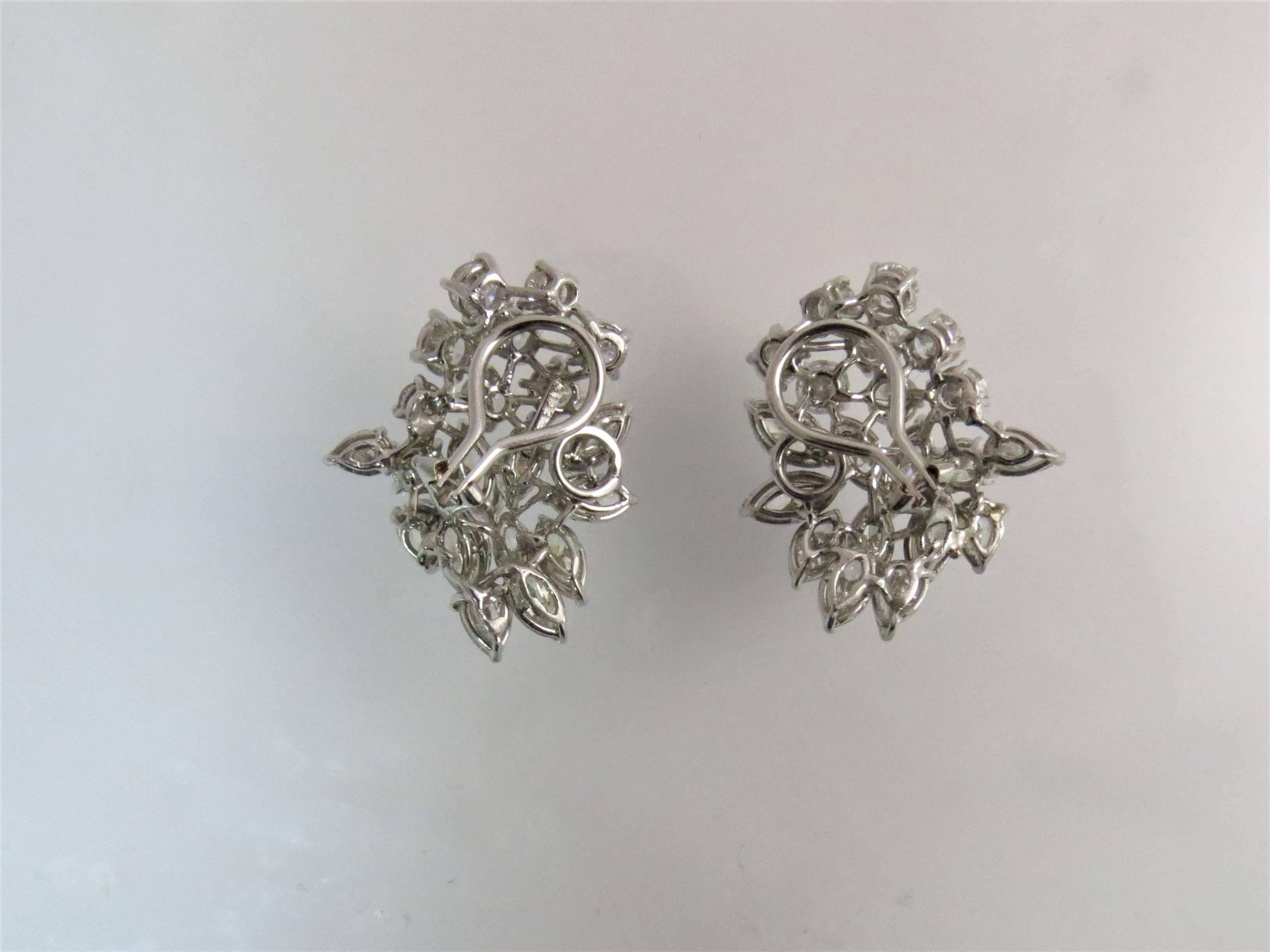 Contemporary  Diamond Platinum Cluster Design Ear Clips