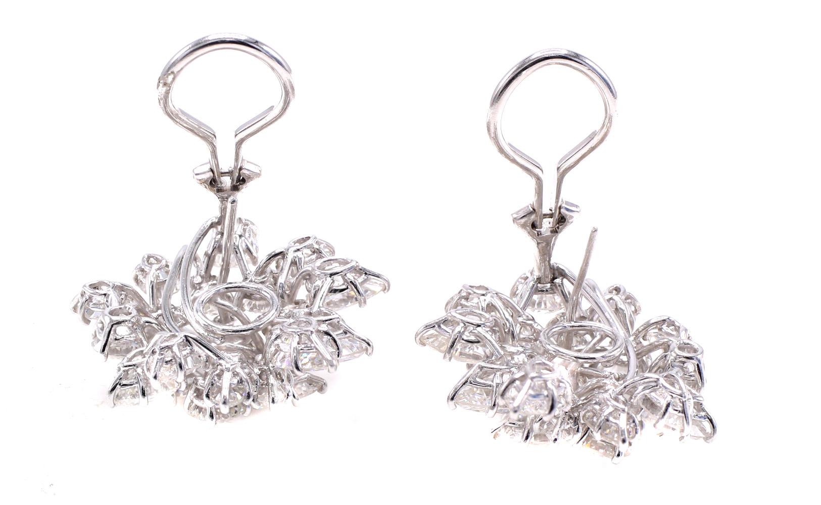 Women's or Men's Diamond Platinum Cluster Ear Clips For Sale