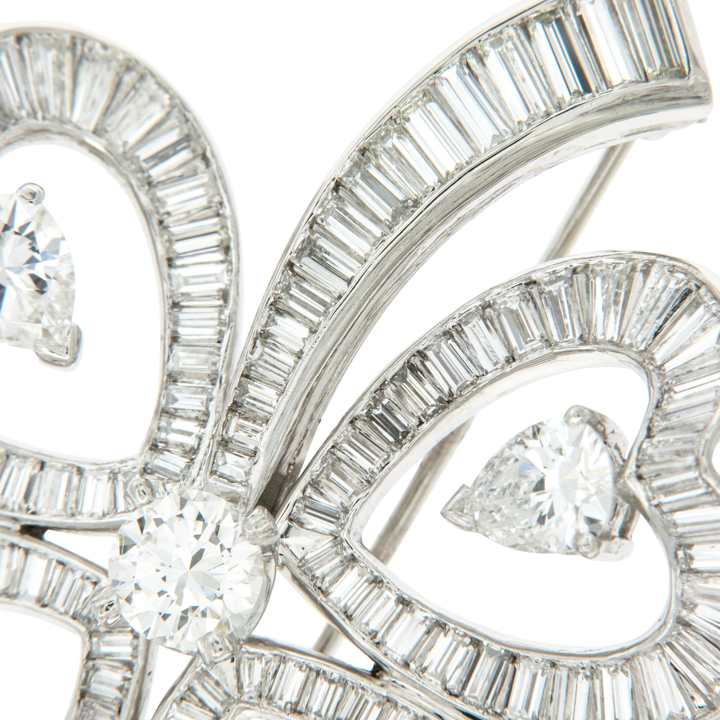 Pear Cut Diamond Platinum Clover Pendant Brooch