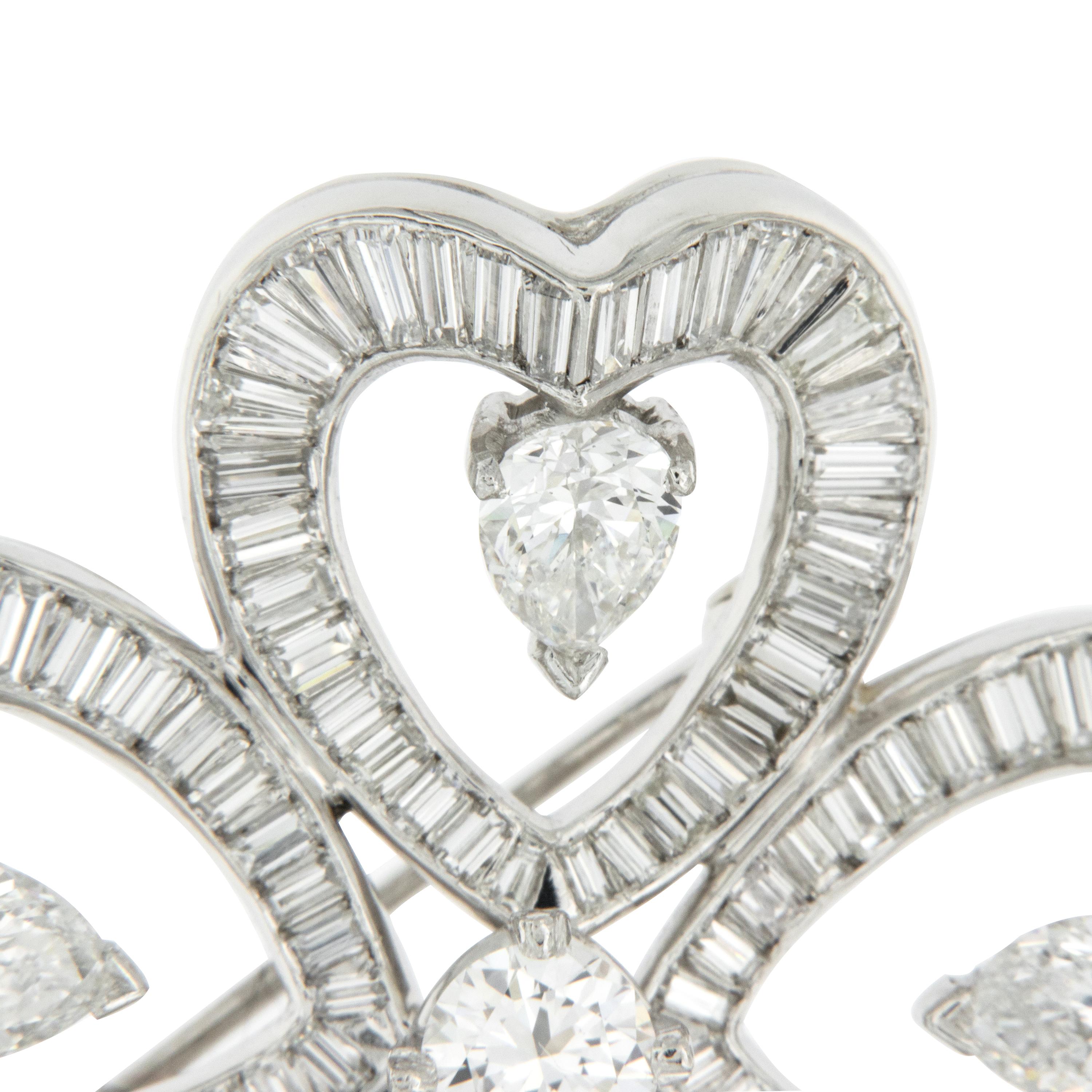 Diamond Platinum Clover Pendant Brooch In New Condition In Troy, MI