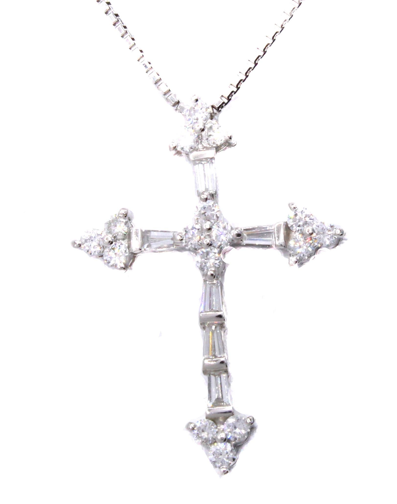 Contemporary Diamond Platinum Cross Pendant Necklace