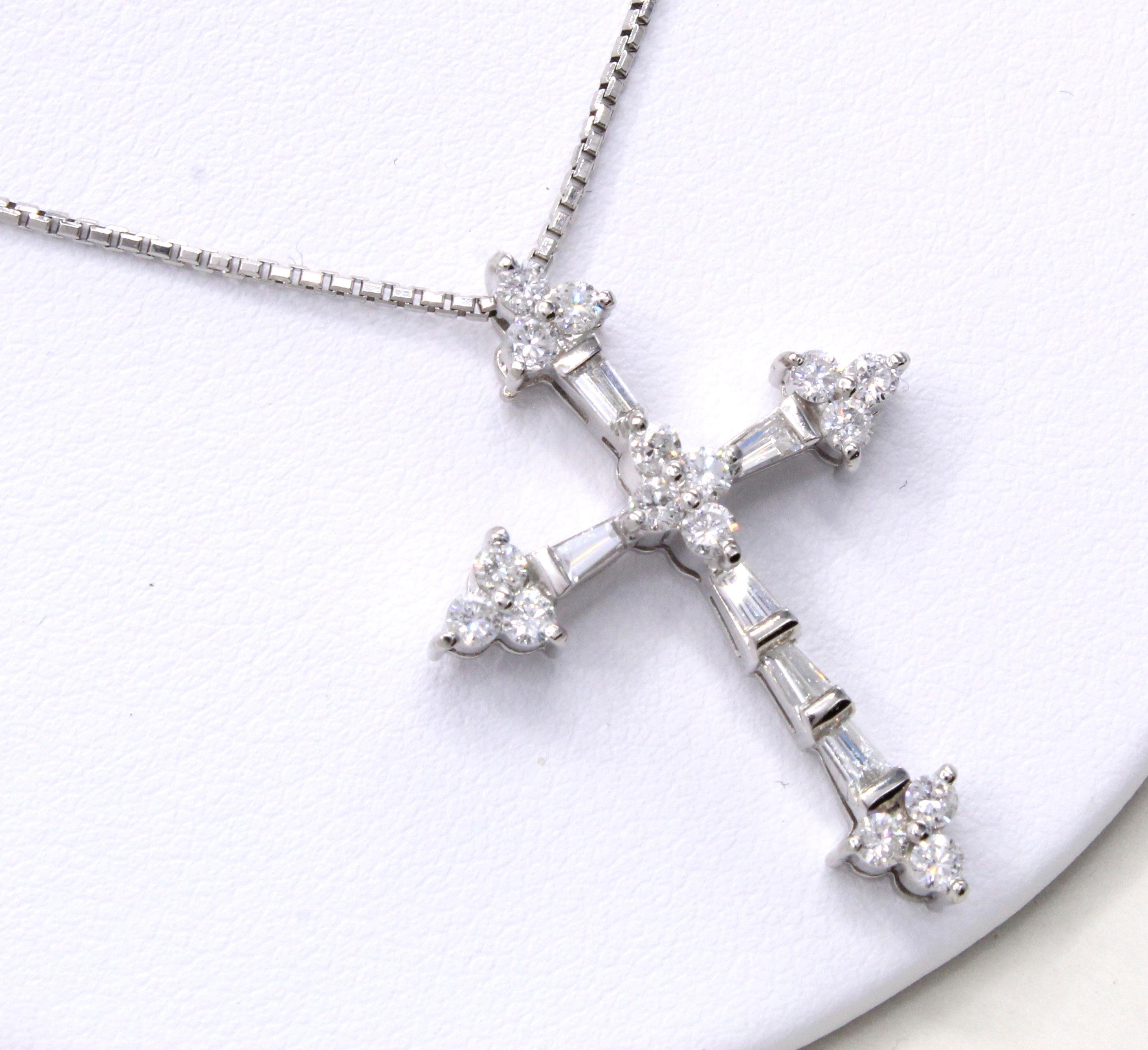 Women's or Men's Diamond Platinum Cross Pendant Necklace