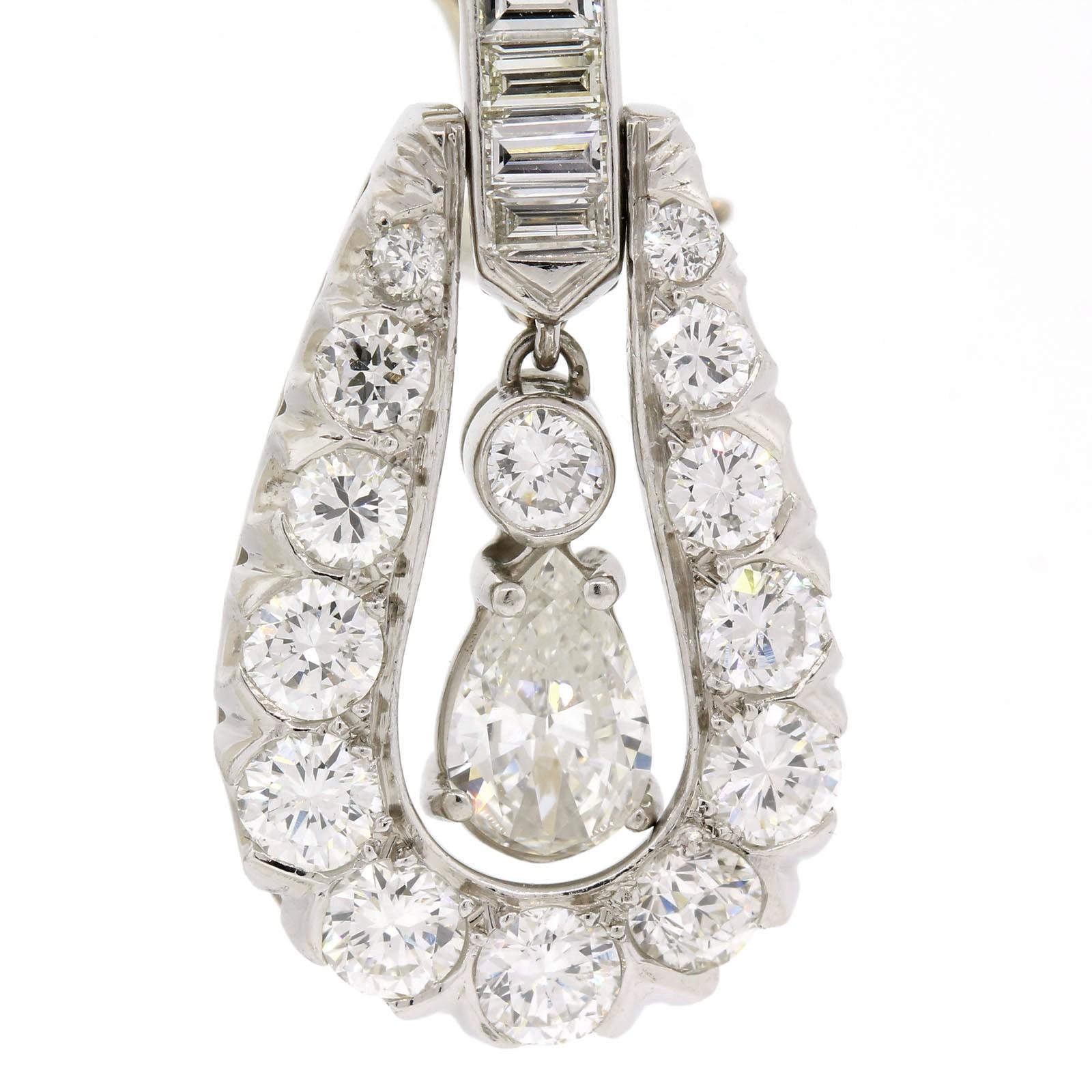  Vintage Diamond Platinum Dangle Earrings 1