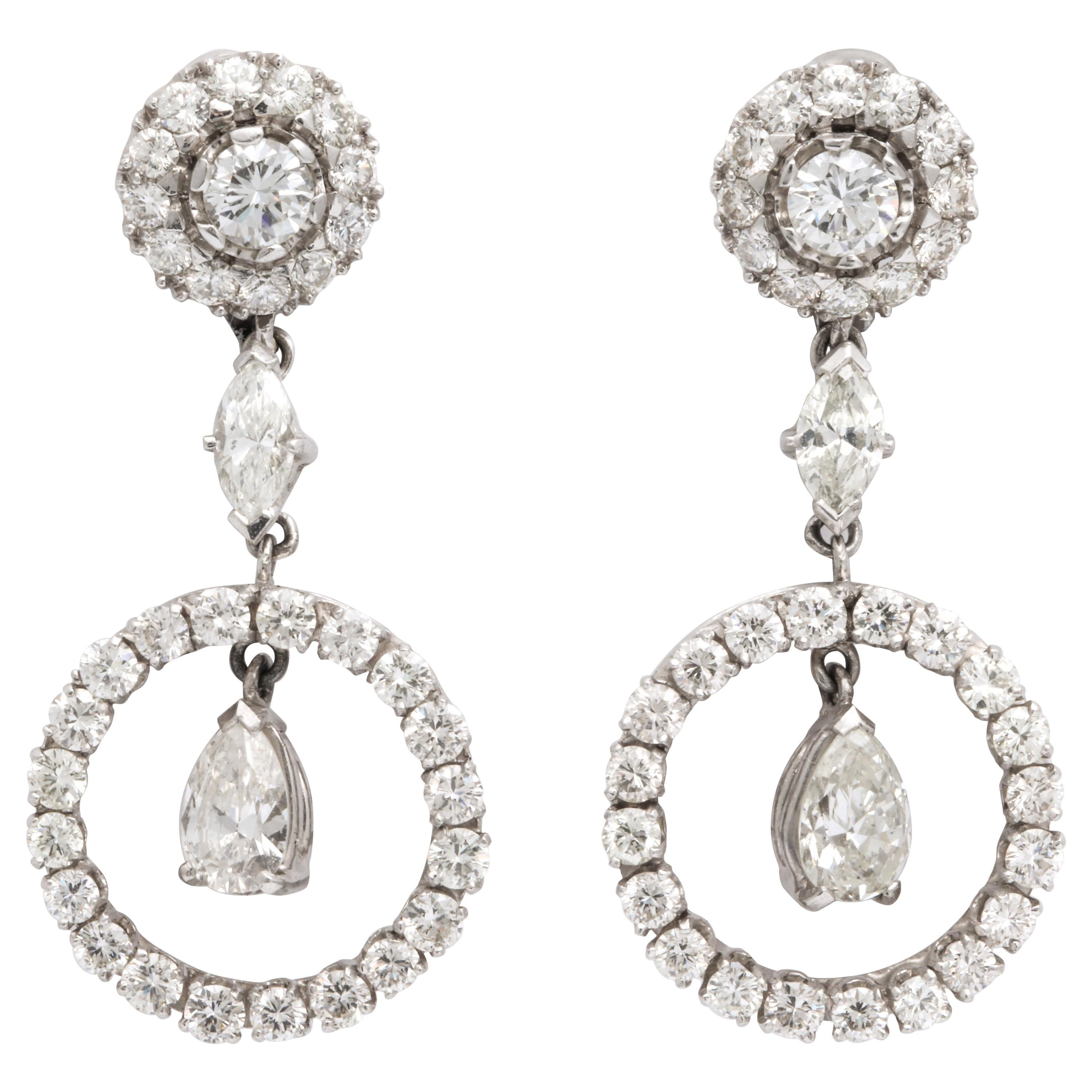 Diamond Platinum Art Deco Style Dangle Earrings