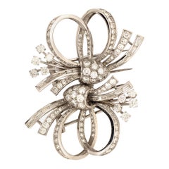 Diamond Platinum Double Clip Brooch