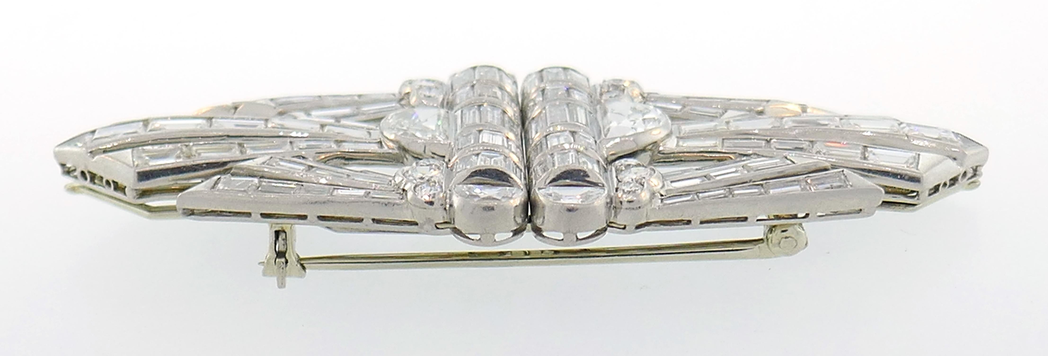 Women's or Men's Diamond Platinum Double-Clip Brooch Pin, Art Deco, 1930s