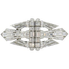 Vintage Diamond Platinum Double-Clip Brooch Pin, Art Deco, 1930s