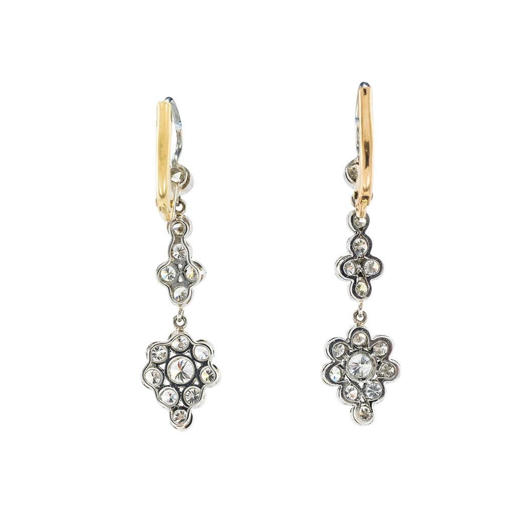 Round Cut Diamond Platinum Drop Earrings