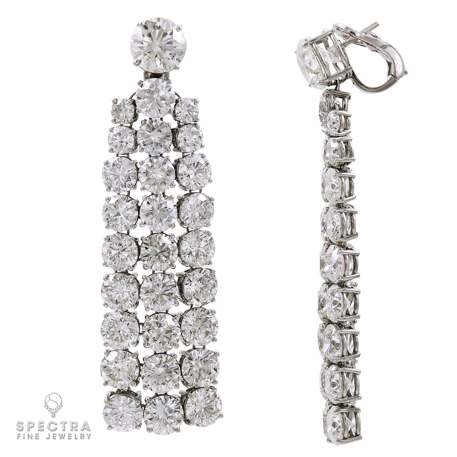 Round Cut Spectra Fine Jewelry Diamond Platinum Drop Earrings For Sale