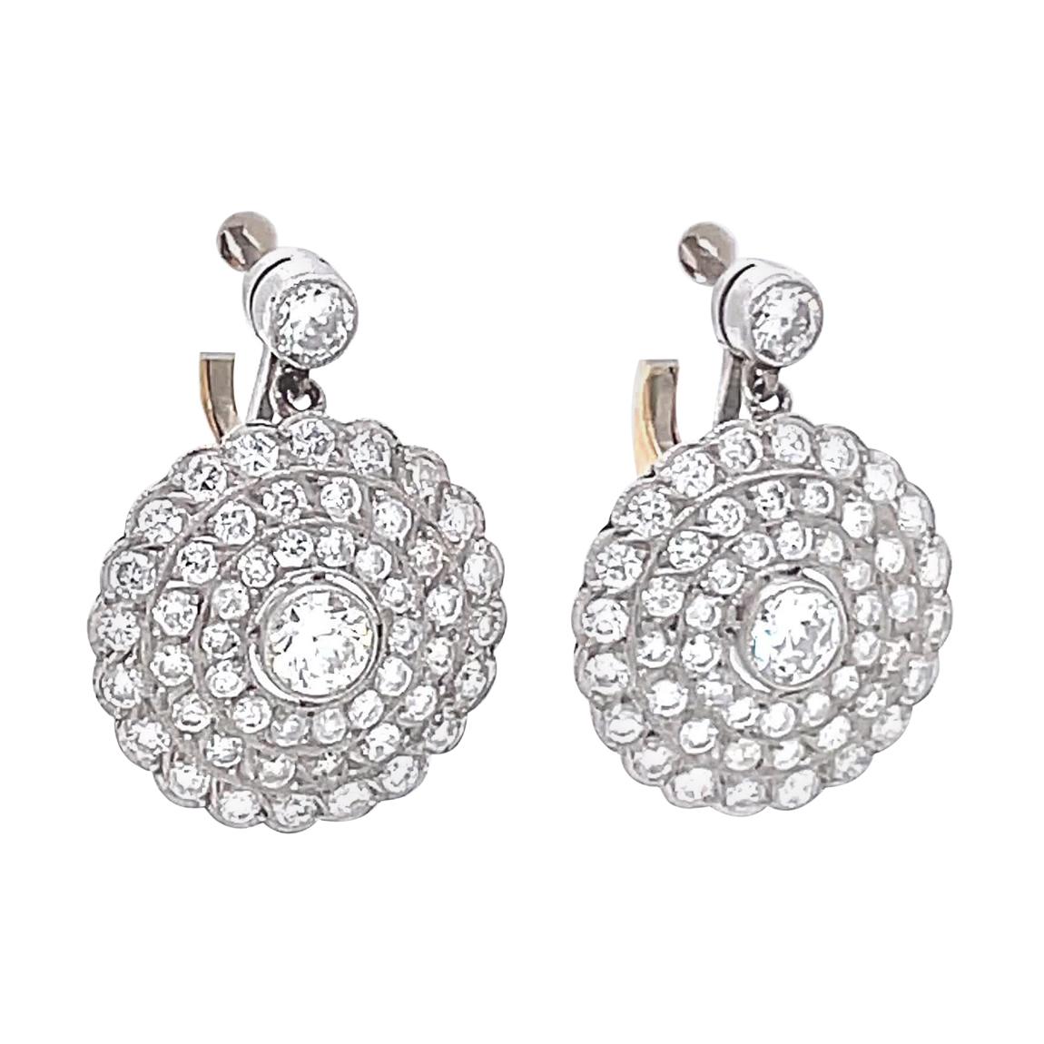 Diamond Platinum Drop Earrings Vintage Inspired