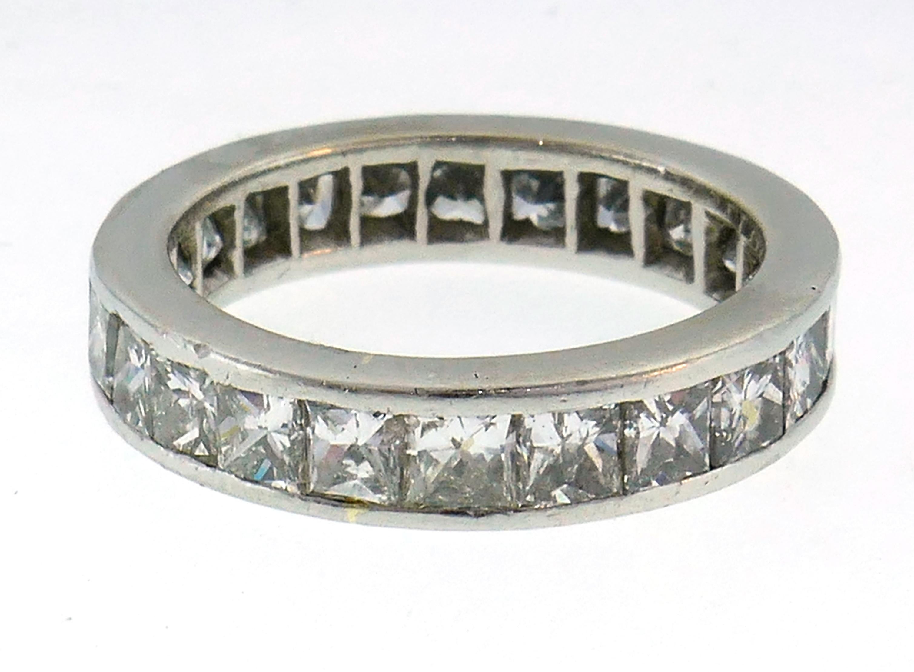 Diamond Platinum Eternity Band Ring Princess Cut Size 6 In Excellent Condition In Beverly Hills, CA