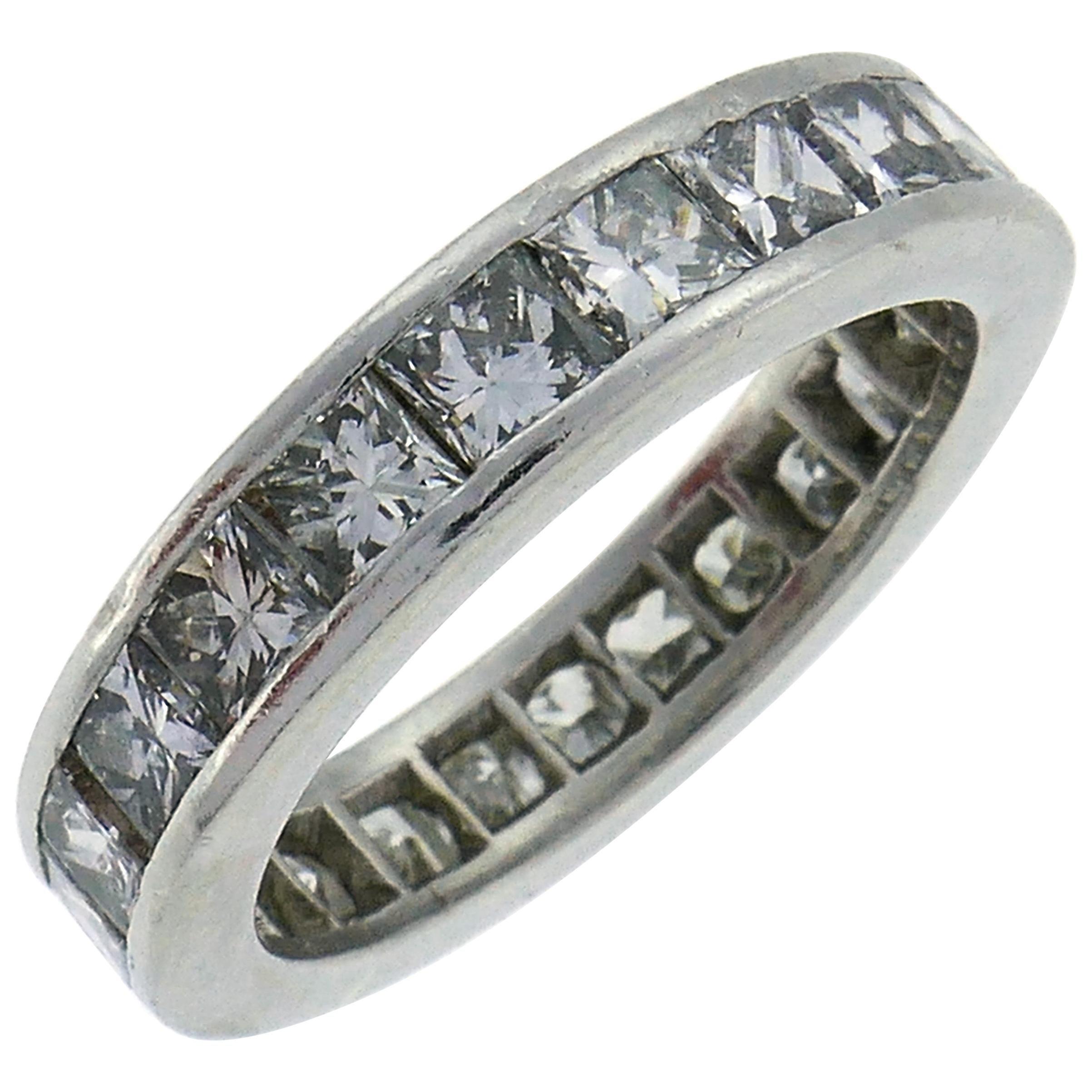 Diamond Platinum Eternity Band Ring Princess Cut Size 6