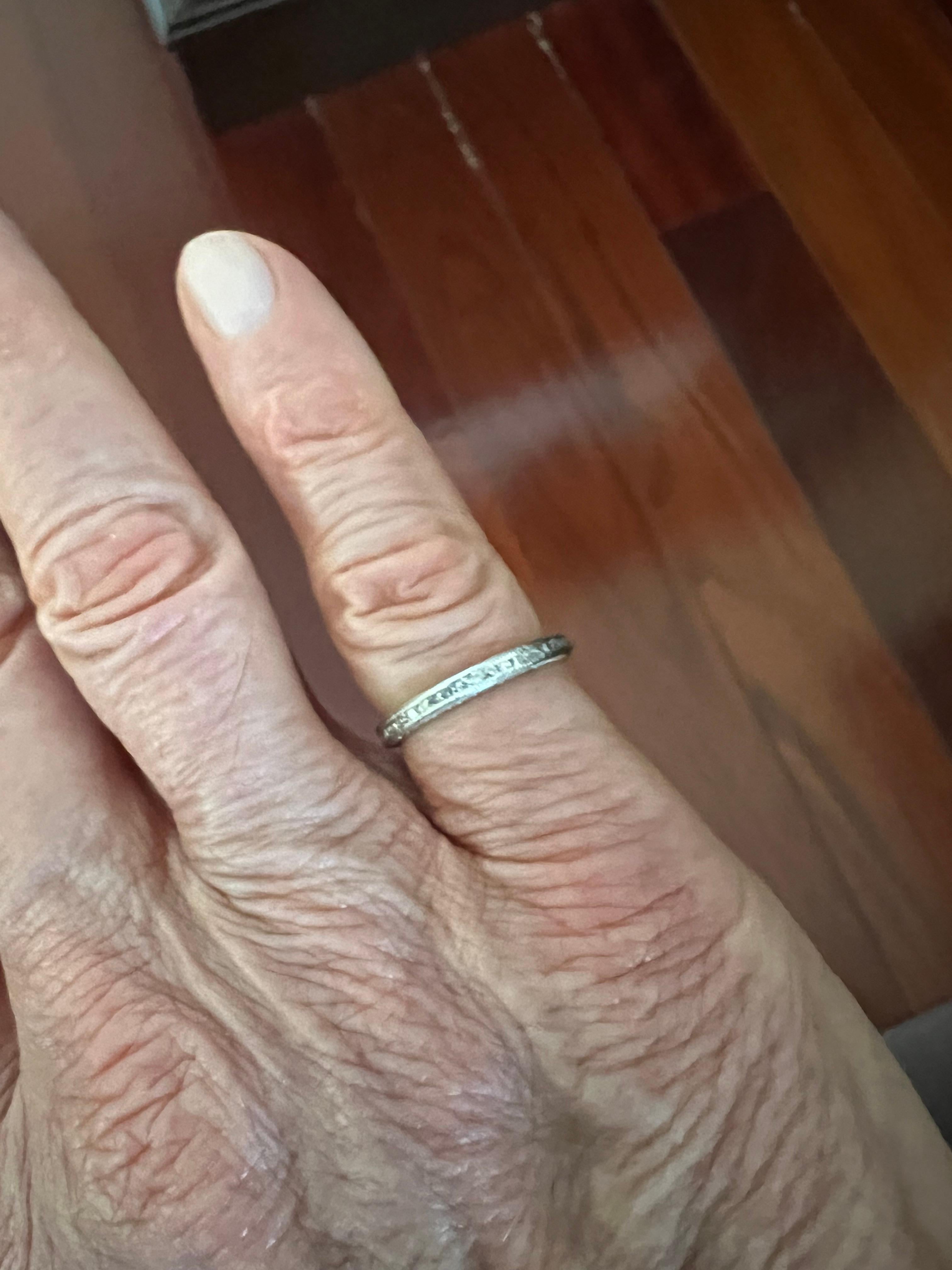 Diamond Platinum Eternity Band Ring Size 6.5 In Good Condition For Sale In Los Angeles, CA
