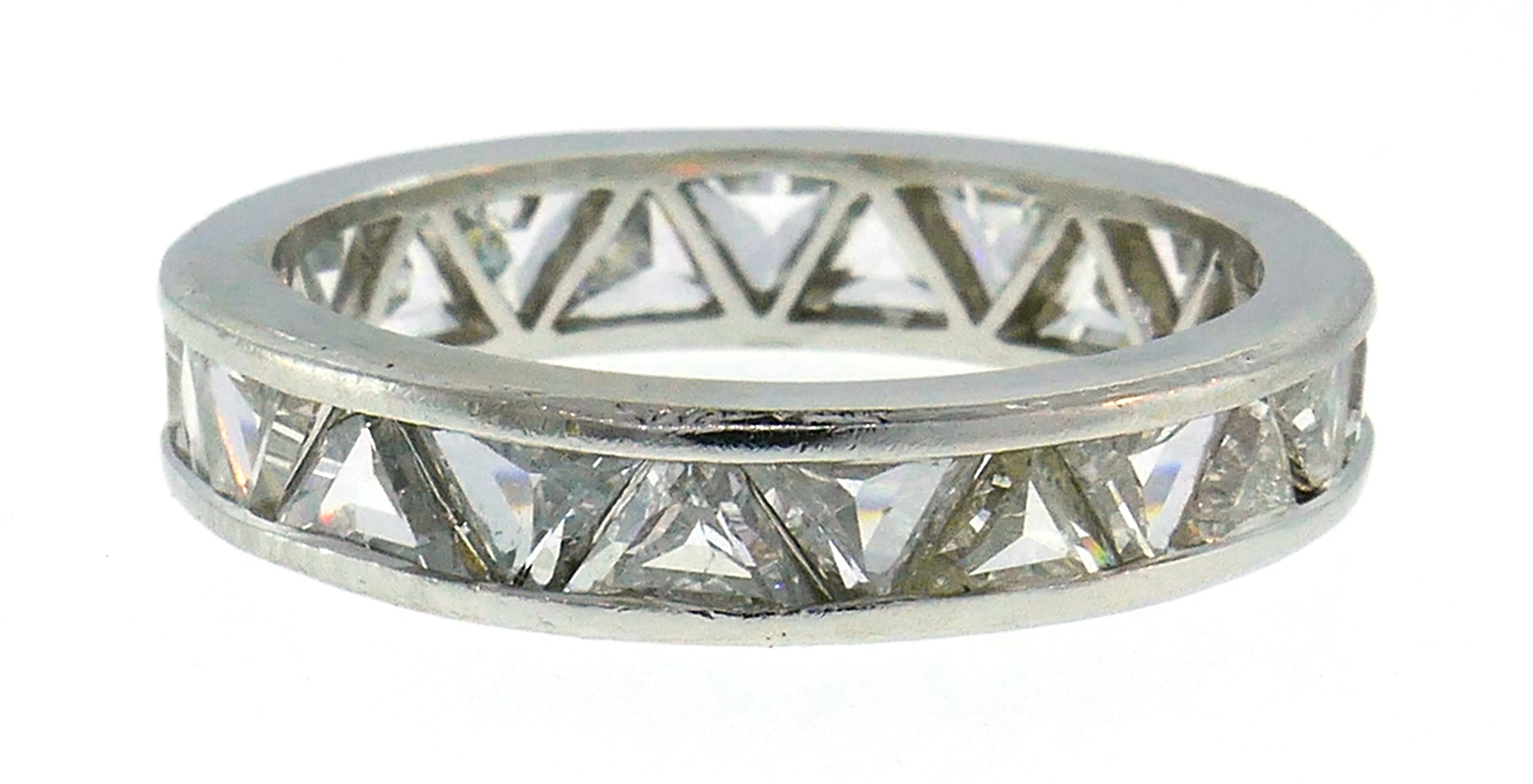 Trillion Cut Diamond Platinum Eternity Band Ring Triangle Cut Size 5.75