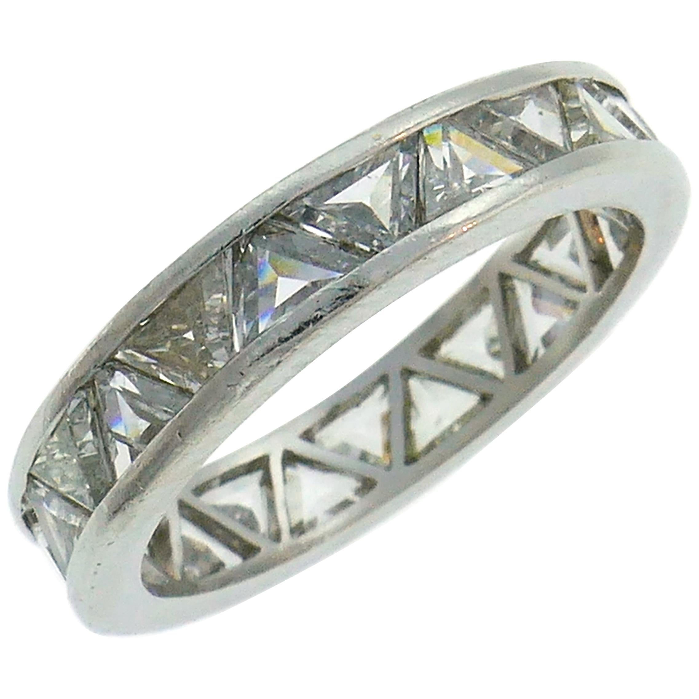 Diamond Platinum Eternity Band Ring Triangle Cut Size 5.75
