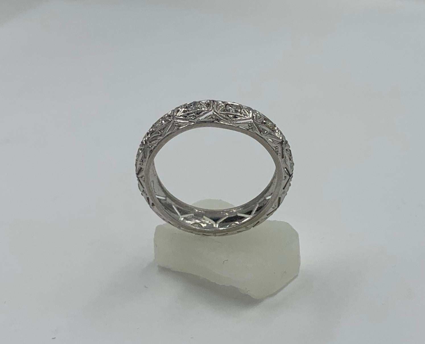 Diamond Platinum Eternity Band Ring Wedding Engagement Stacking Ring For Sale 1