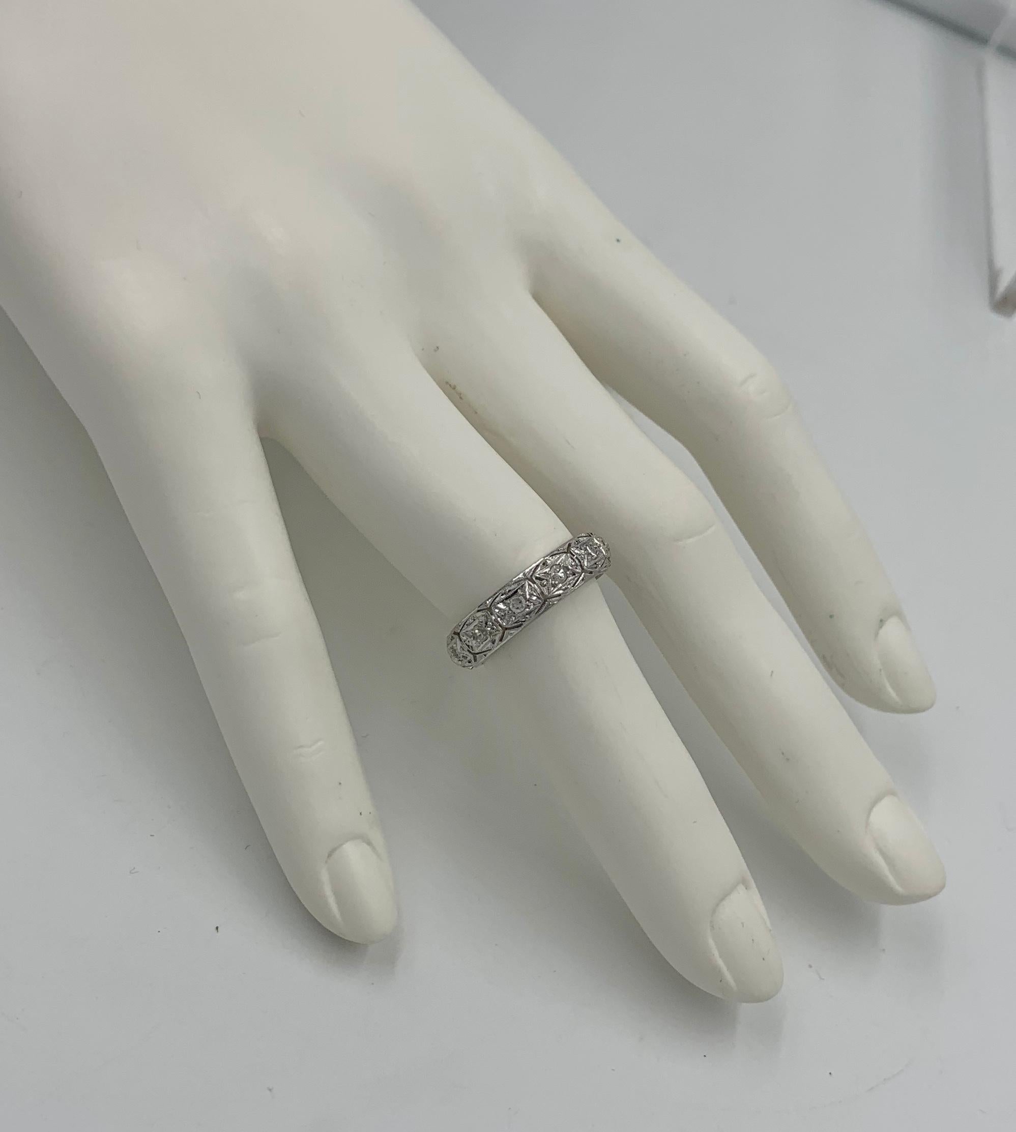 Diamond Platinum Eternity Band Ring Wedding Engagement Stacking Ring For Sale 2