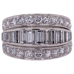 Vintage Diamond Platinum Eternity Wedding Anniversary Band Ring Baguette Round Brilliant