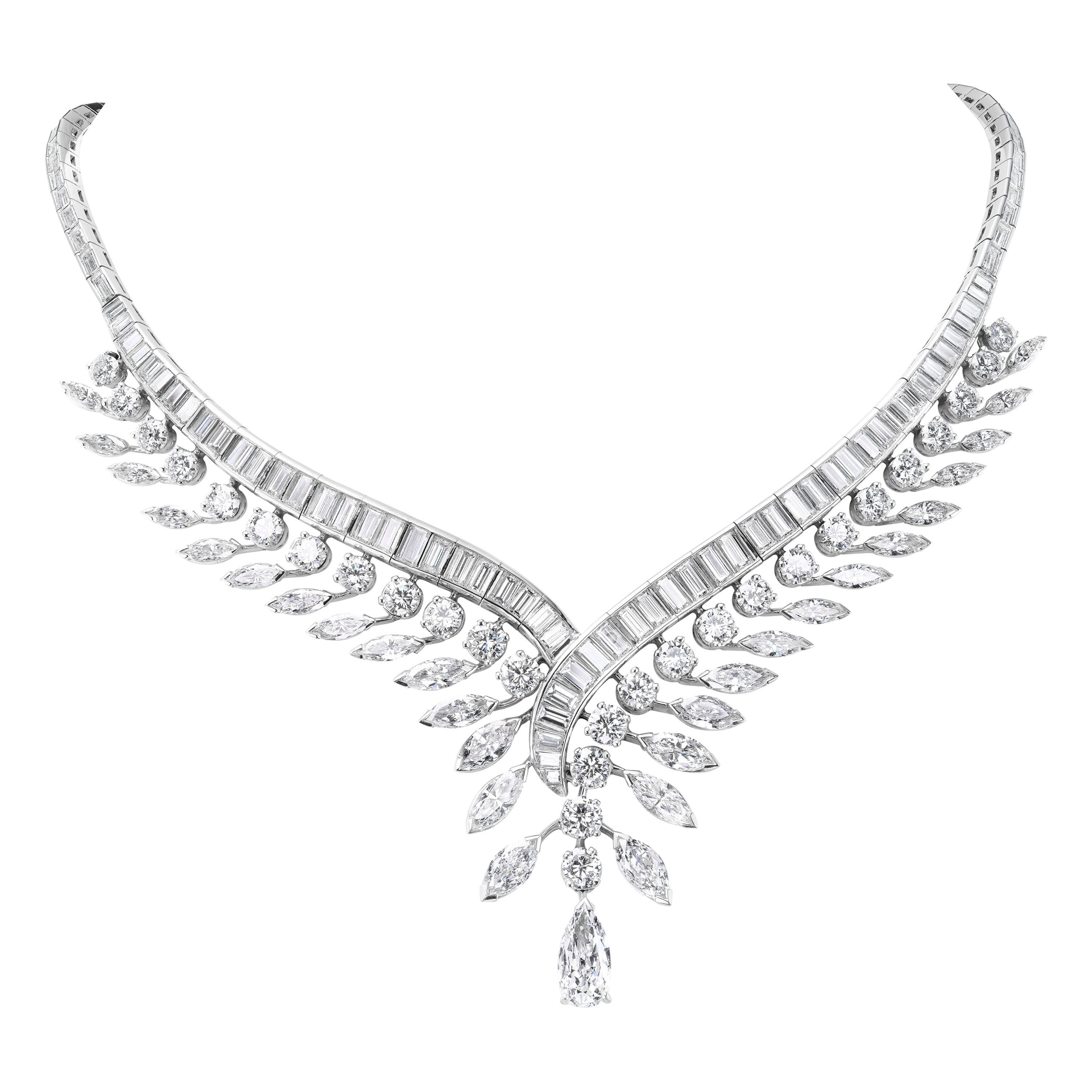 Collana di diamanti e piume in platino