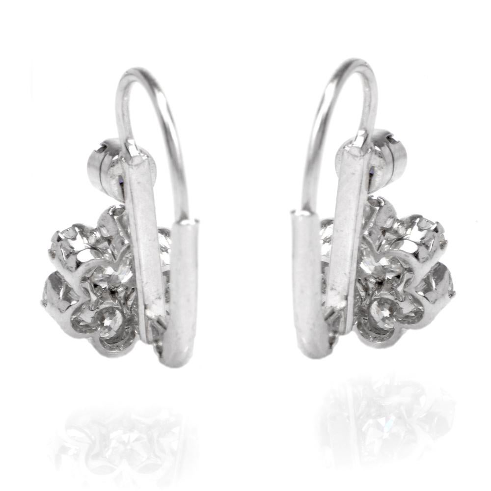Art Deco Diamond Platinum Floral Drop Earrings