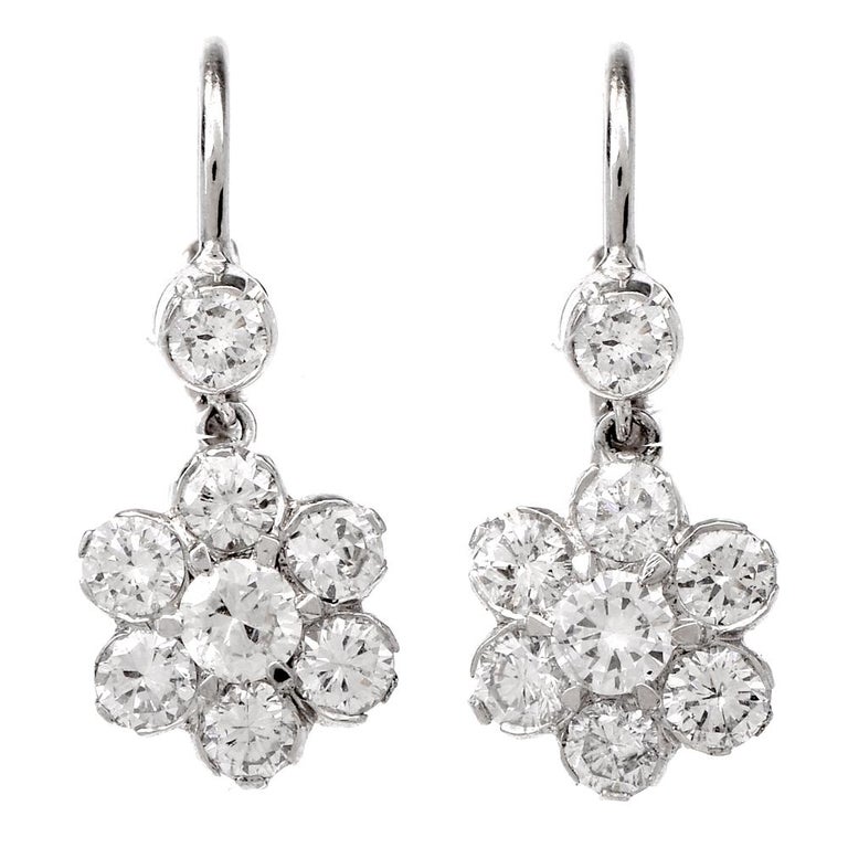 diamond flower drop earrings