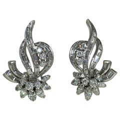 Diamond Platinum Flower Spray Earrings