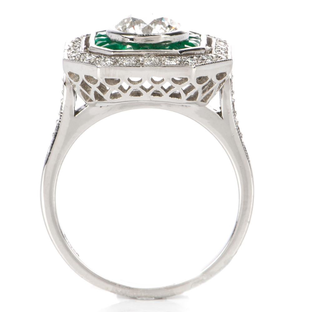 Diamond Platinum French Emerald Engagement Ring 1