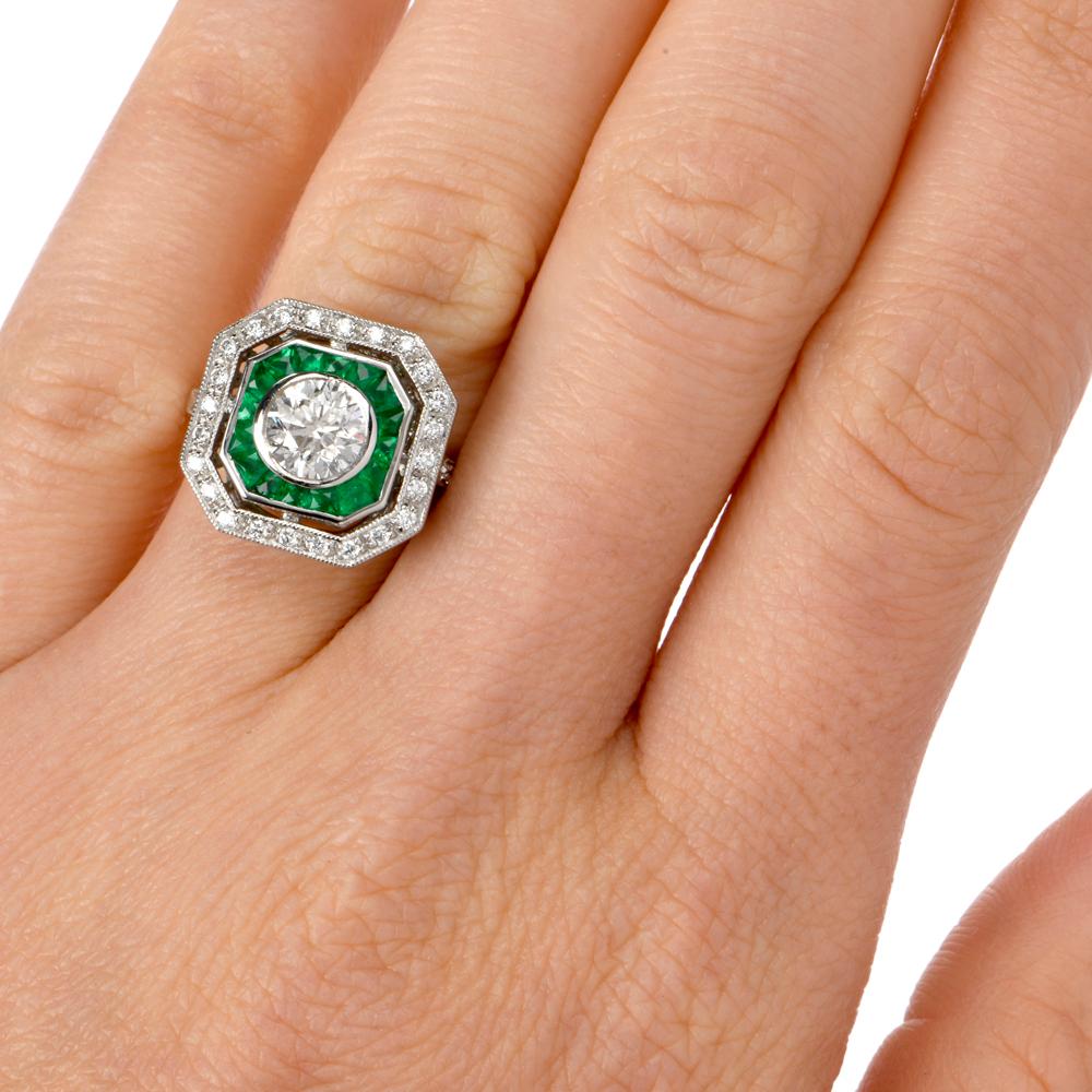 Diamond Platinum French Emerald Engagement Ring 2