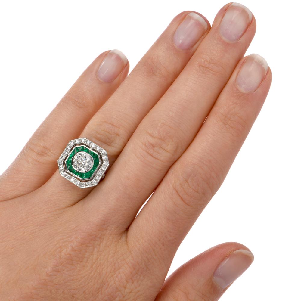 Diamond Platinum French Emerald Engagement Ring 3
