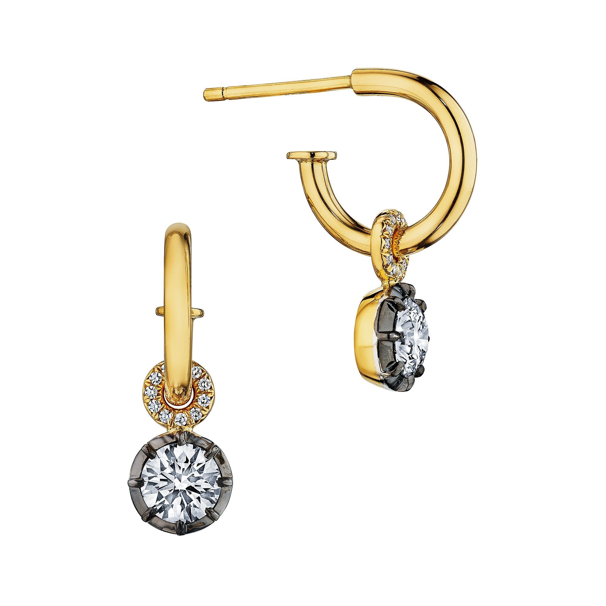 Pendientes de aro de oro platino con diamantes Modernista en venta