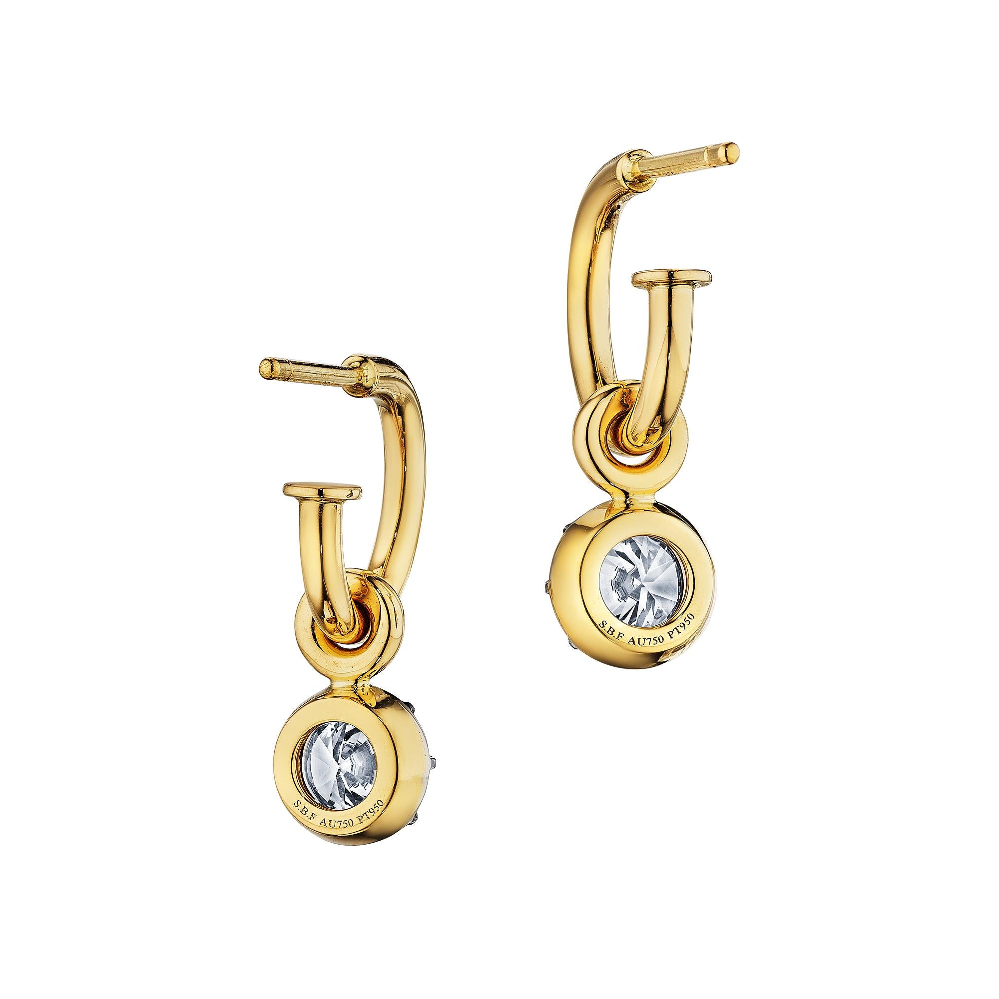 Pendientes de aro de oro platino con diamantes Corte redondo en venta