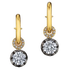 Diamond Platinum Gold Drop Hoop Earrings