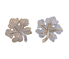 Diamond Platinum Gold Leaf Brooch Set