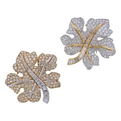 Diamond Platinum Gold Leaf Brooch Set