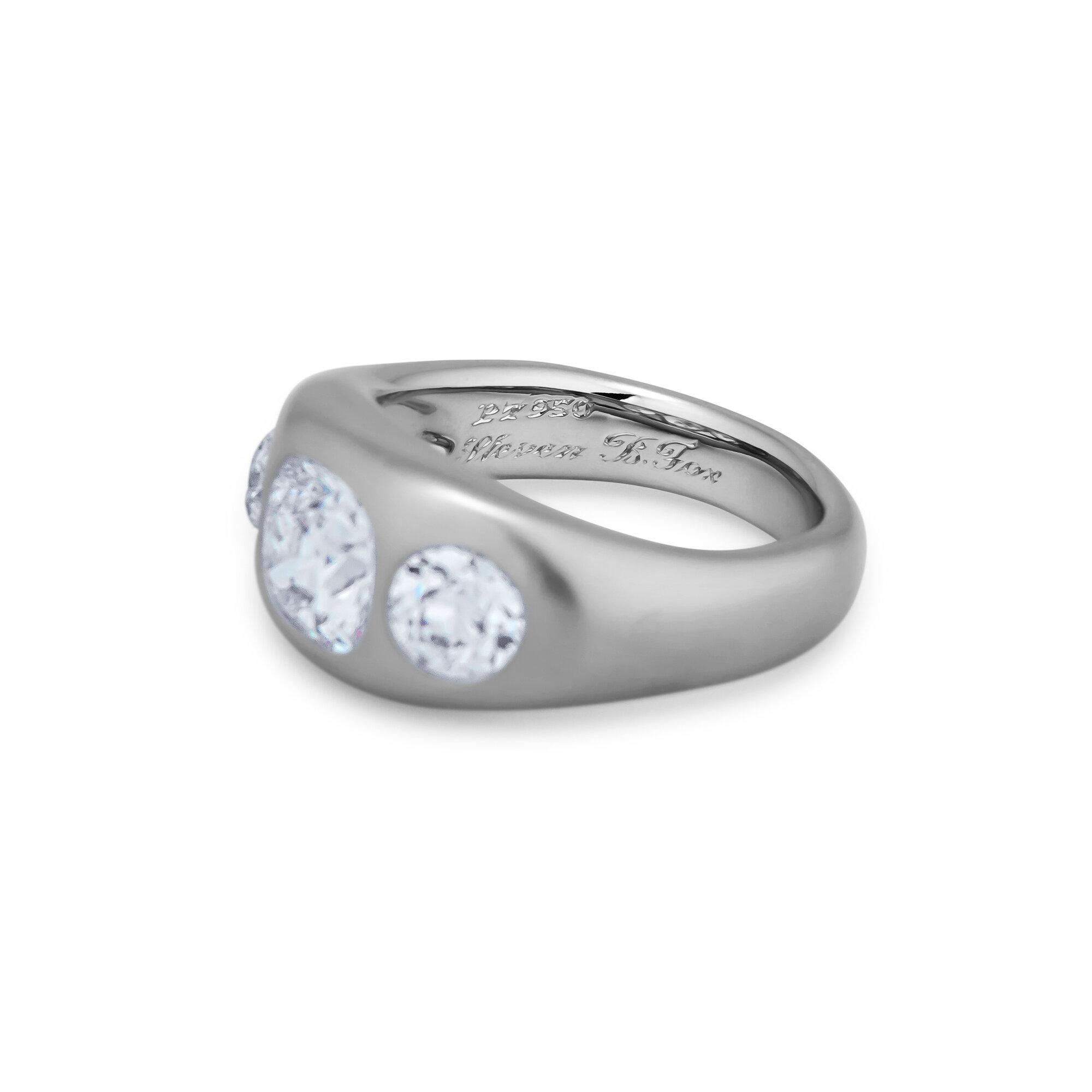 Contemporary Diamond Platinum Burnished Set Ring For Sale