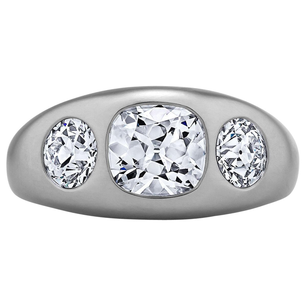 Diamond Platinum Burnished Set Ring For Sale
