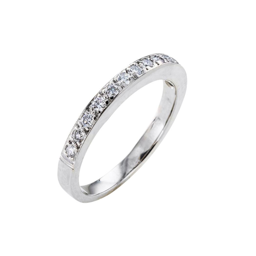 Diamond and platinum half eternity ring size 5, circa 1990.

We are here to connect you with beautiful and affordable estate and vintage jewelry.

Clear and concise information is listed below for your information.  Contact us right away if you have