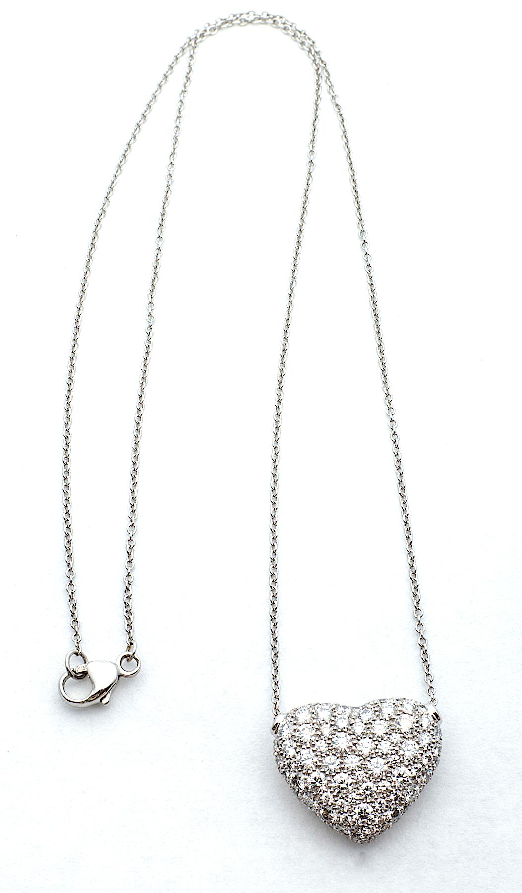Contemporary Diamond Platinum Heart Pendant Necklace
