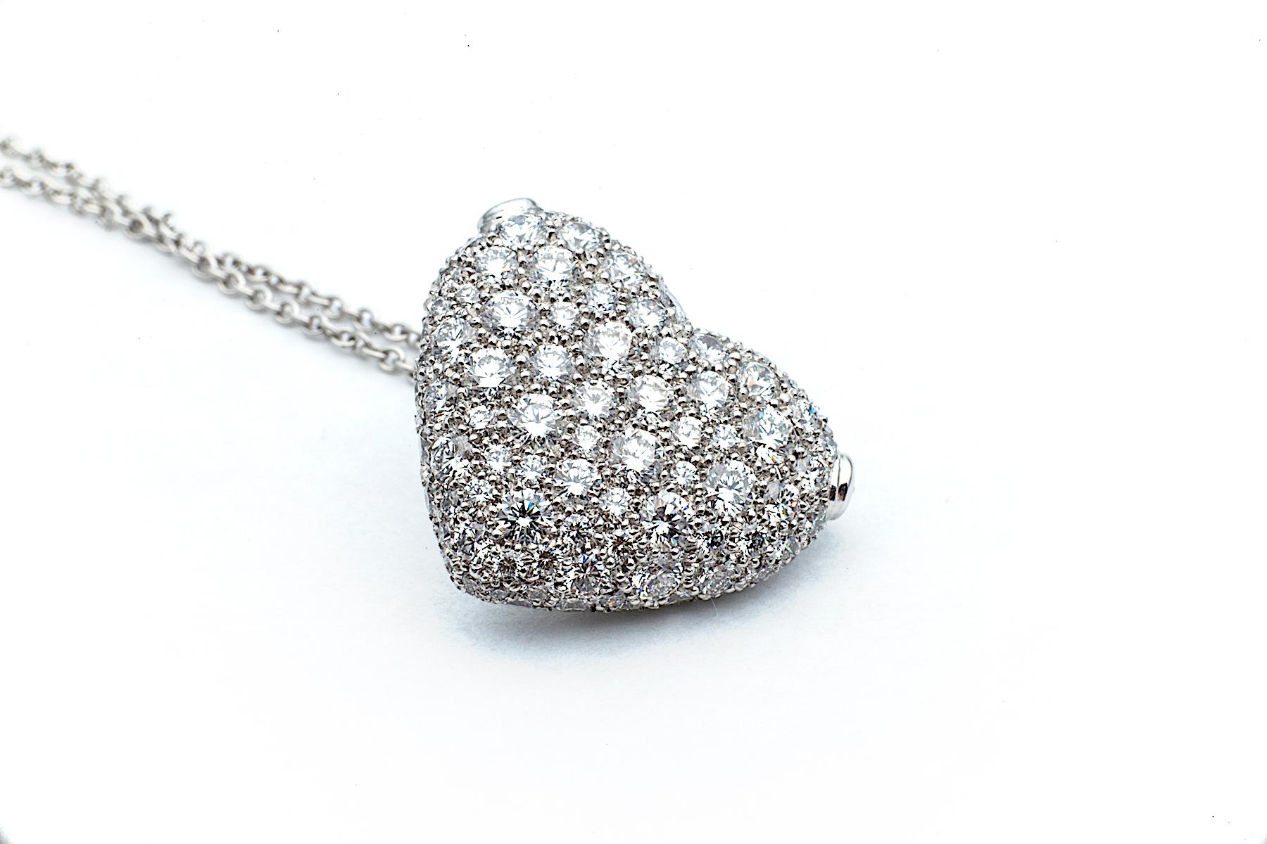 Round Cut Diamond Platinum Heart Pendant Necklace