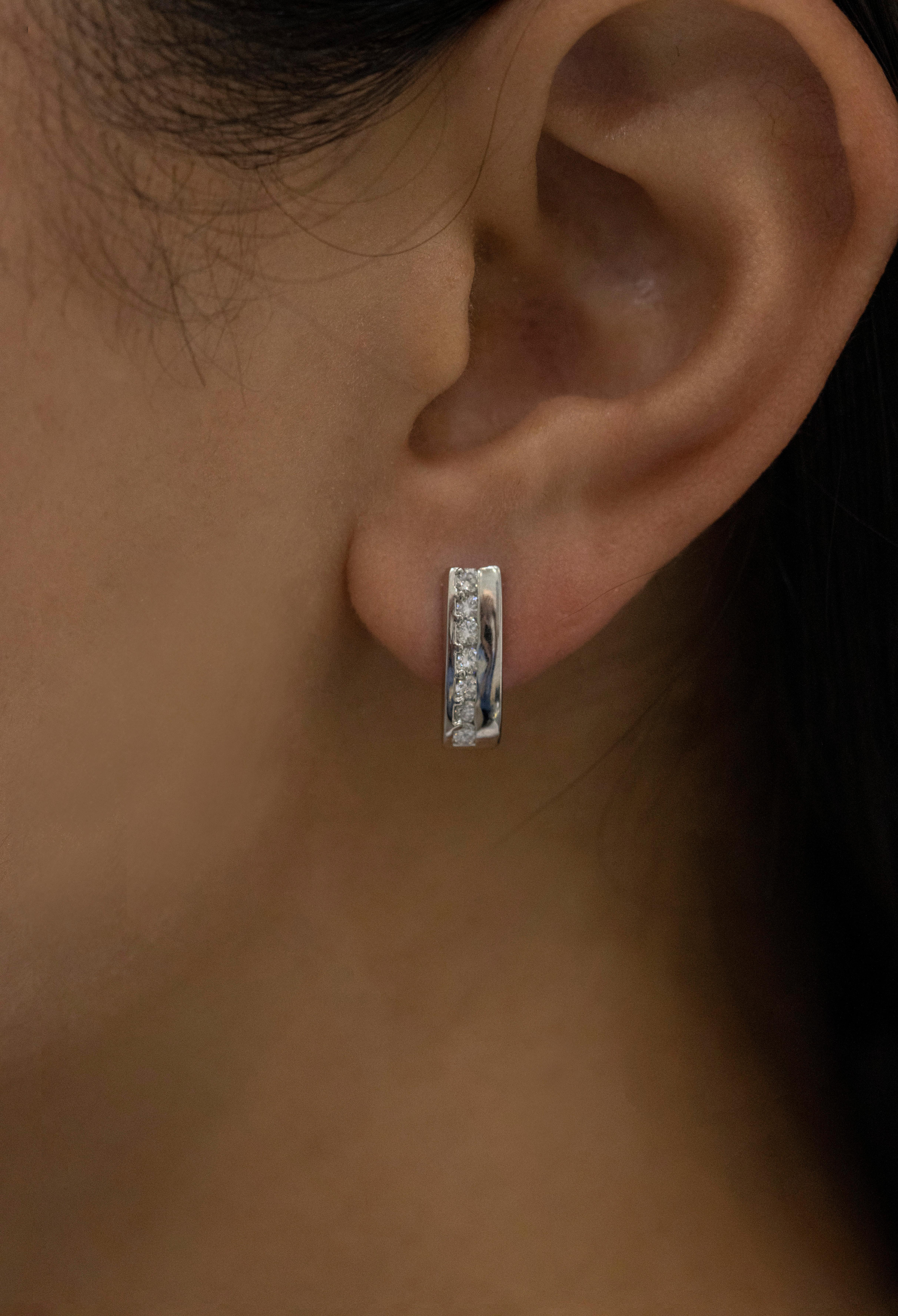 Modern Diamond Platinum Hoop Earrings