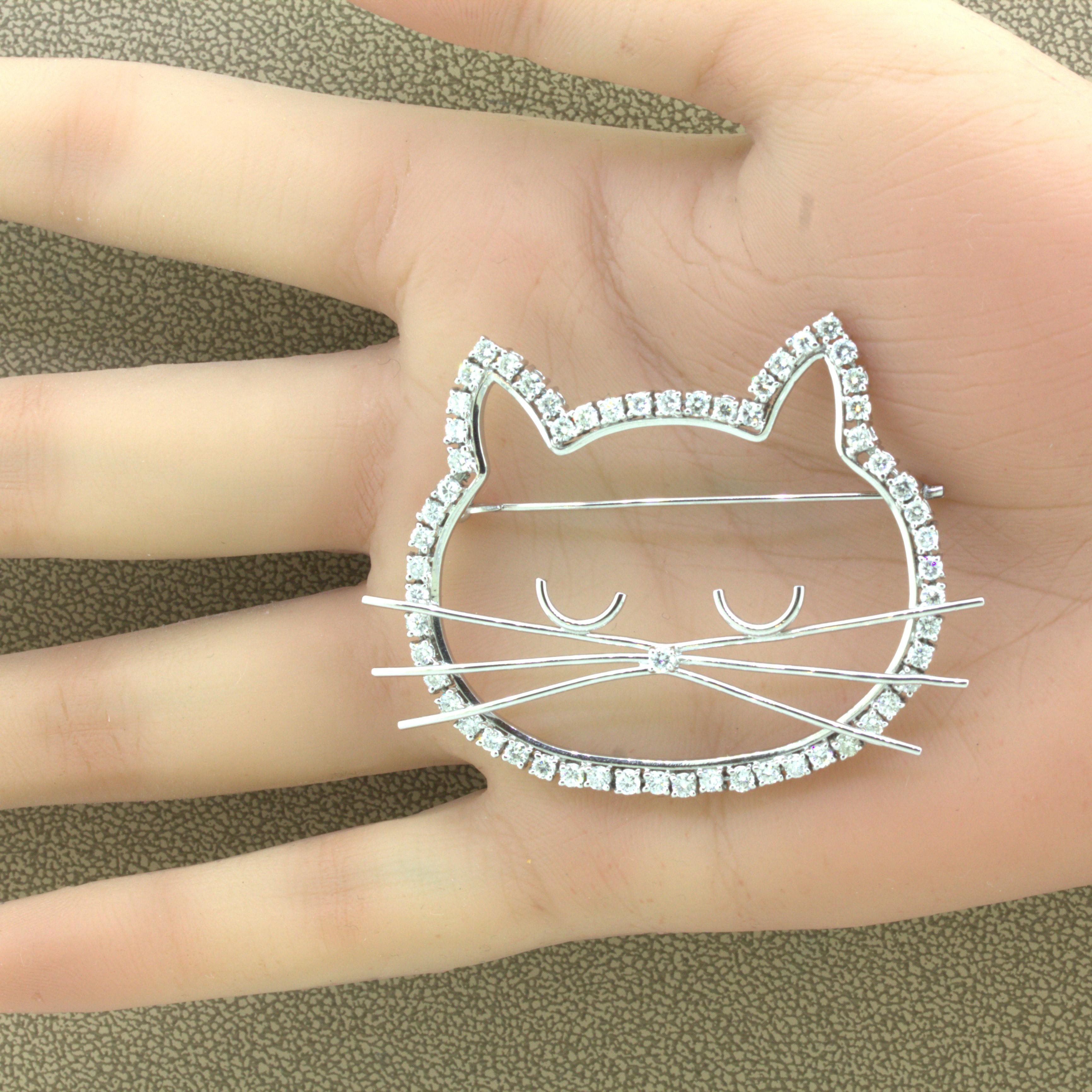 Broche chat Kitty en platine et diamants Neuf - En vente à Beverly Hills, CA