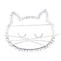Diamant Platin Kitty Katze Brosche