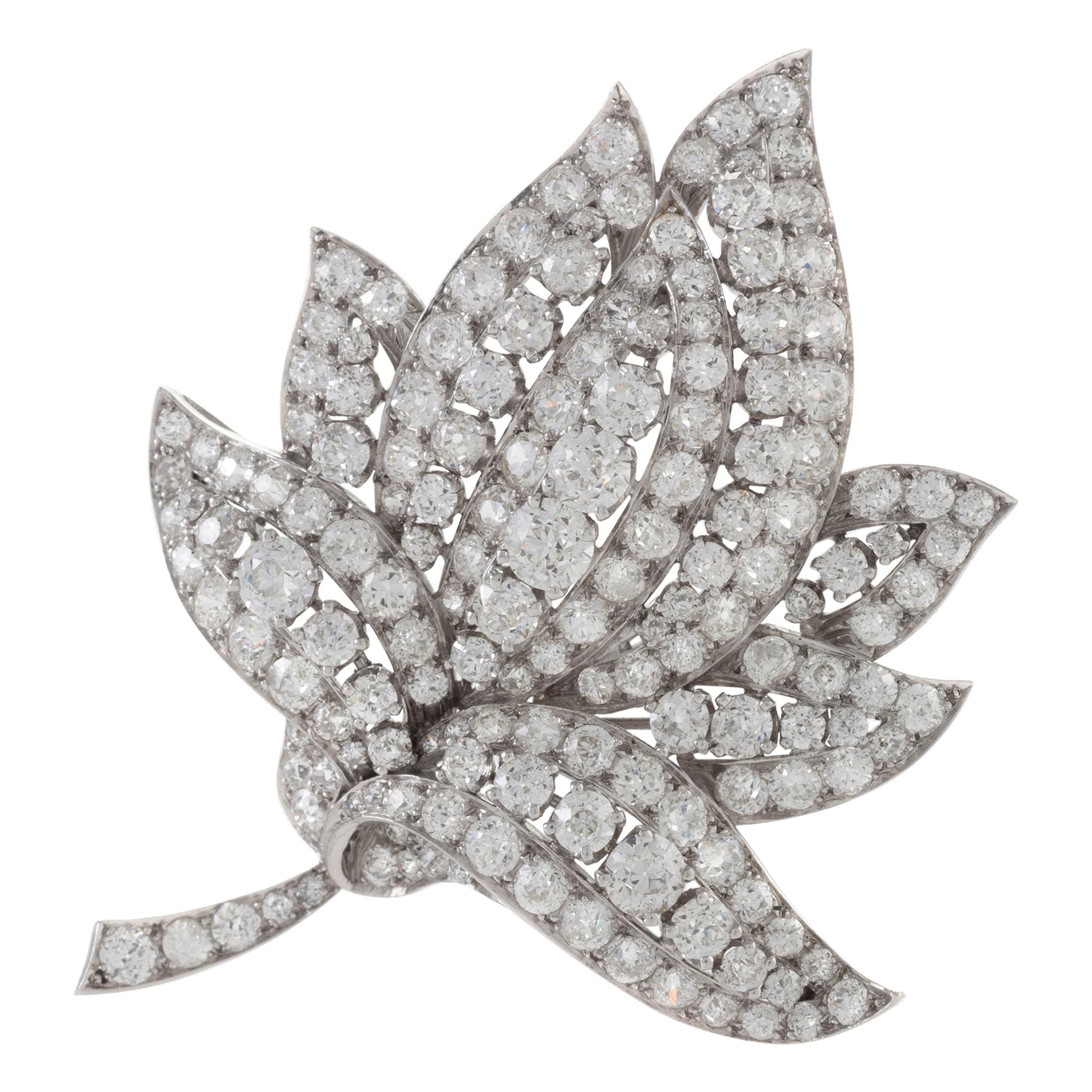 Diamond Platinum Leaf Brooch